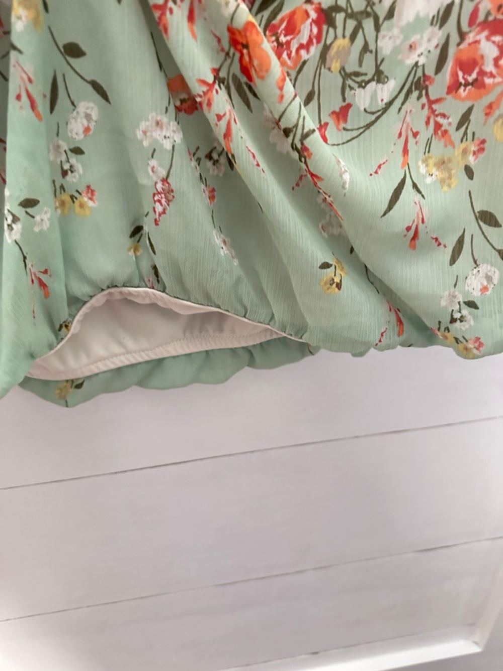 Roz and Ali 1X Floral 3/4 bow green-pink tulip plus size elastic waist top boho - Picture 7 of 14